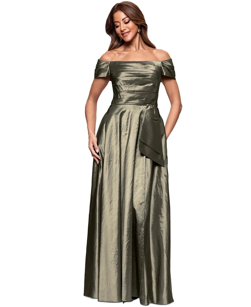Xscape Women's Taffeta Off-The-Shoulder Gown