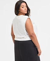 Bar Iii Trendy Plus Short-Sleeve Blouson Crewneck Top, Exclusively at Macy's