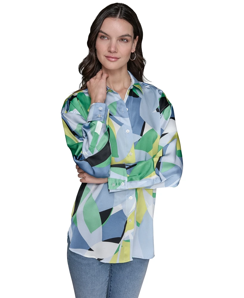 Karl Lagerfeld Paris Petite Printed Button-Front Shirt