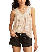 Lucky Brand Women's Printed Lace-Trim Tank Top