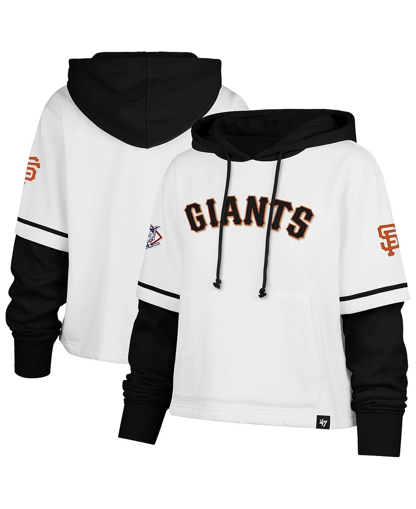 '47 Brand Women's White San Francisco Giants Trifecta Shortstop Cropped Pullover Hoodie