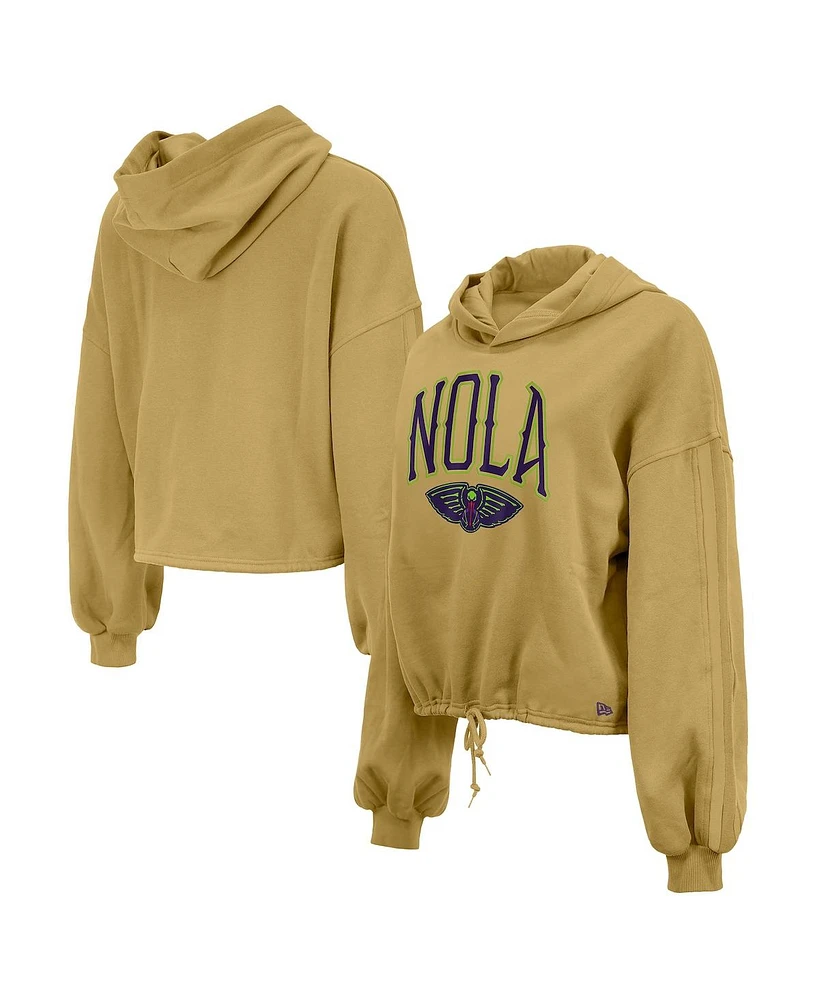 New Era Women's Tan New Orleans Pelicans 2024/25 City Edition Cropped Pullover Hoodie