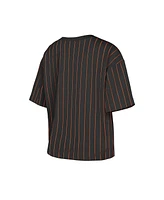 New Era Women's Black Baltimore Orioles Cooperstown Collection Multiplier Pinstripe Cropped T-Shirt