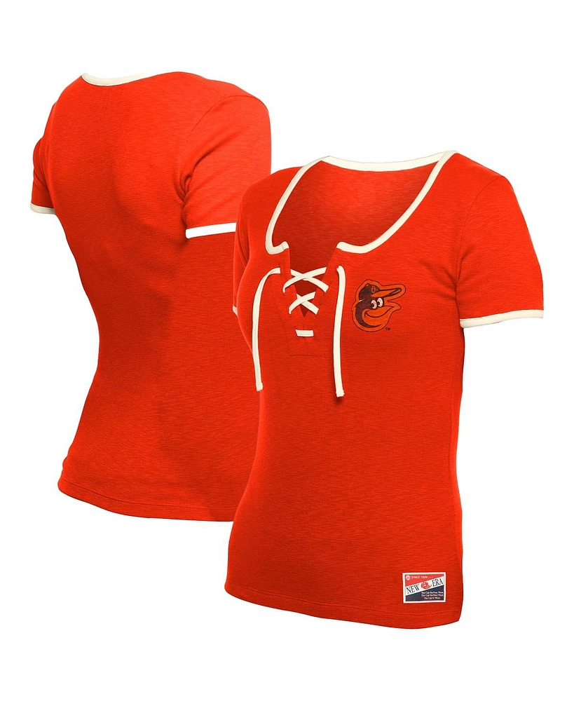 New Era Women's Orange Baltimore Orioles Throwback Lace Up T-Shirt