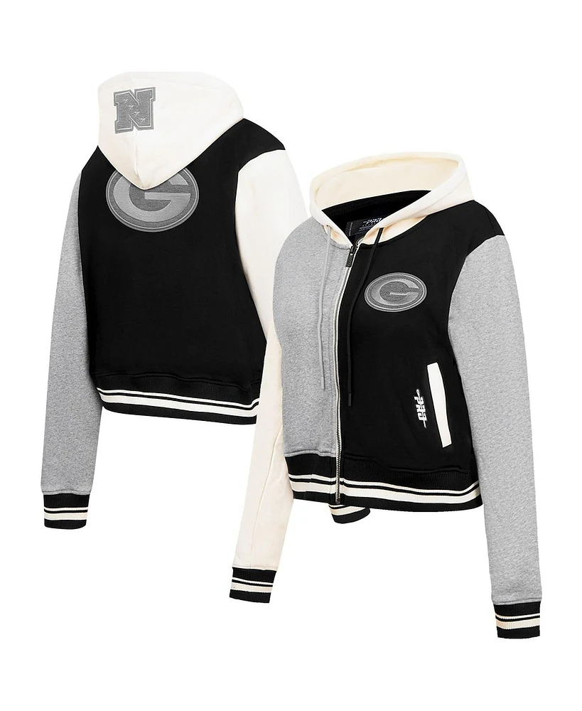 Pro Standard Women's Gray Green Bay Packers Reverse French Terry Color Block Full-Zip Hoodie Jacket