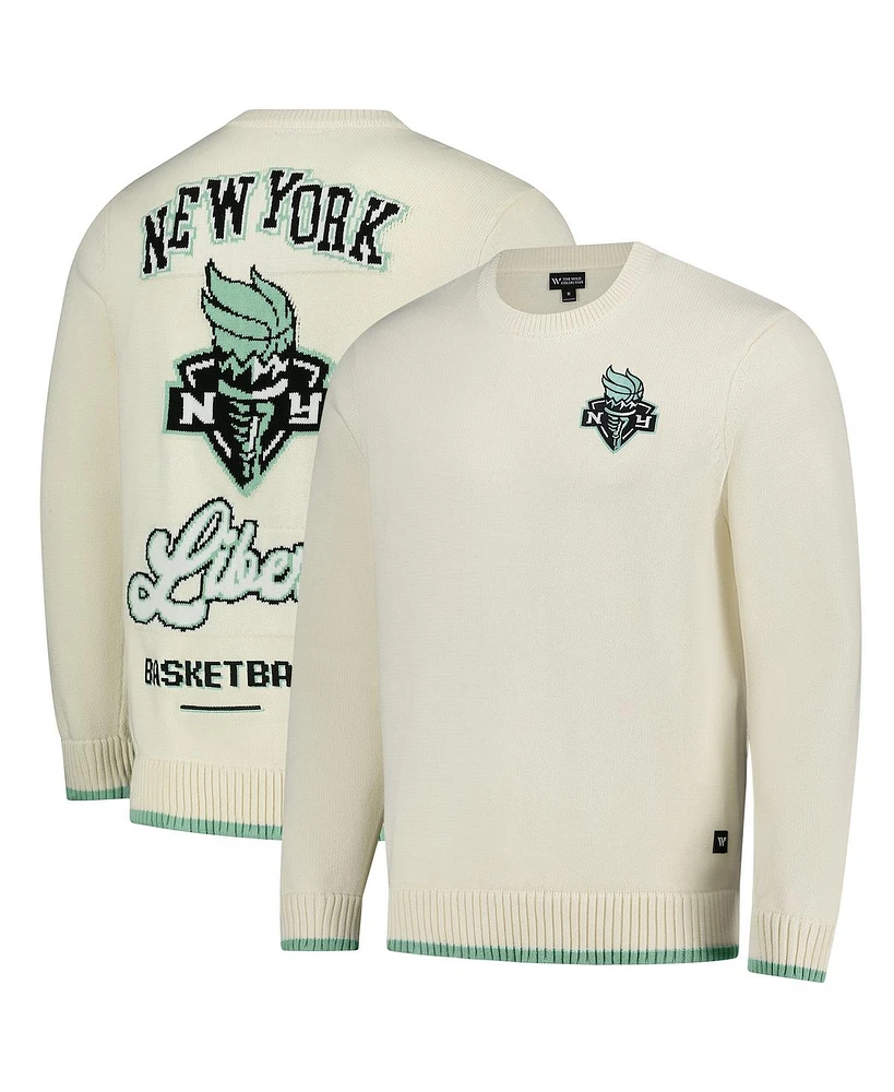 The Wild Collective Men's and Women's Cream New York Liberty Jacquard Pullover Sweater