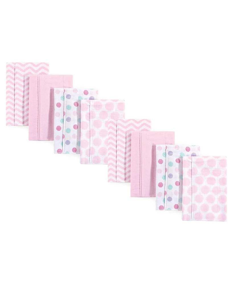 Hudson Baby Luvable Friends Girls Cotton Poly Flannel Burp Cloths 8-Pack, Pink Dots Chevron, One Size