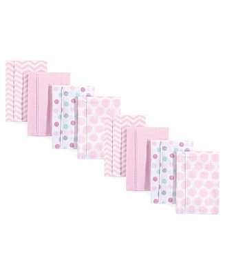 Hudson Baby Luvable Friends Girls Cotton Poly Flannel Burp Cloths 8-Pack, Pink Dots Chevron, One Size