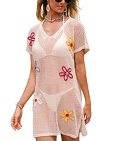 Cupshe Women's Flower Patch Beige Cover-Up Mini Beach Dress
