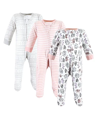 Touched by Nature Baby Girls Organic Cotton Sleep and Play Endangered Safari, 6-9 Months
