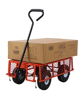 Steel Garden Cart, Steel Mesh Removable Sides, 3 cu ft, 550 lb Capacity, red