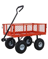 Steel Garden Cart, Steel Mesh Removable Sides, 3 cu ft, 550 lb Capacity, red