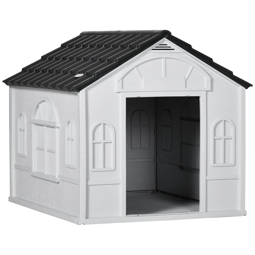 Dog House Outdoor & Indoor Wooden Dog Kennel for Winter with Raised Feet Weatherproof for Large Dogs(Gold red and black)44.5"26.4"27.8"(M)