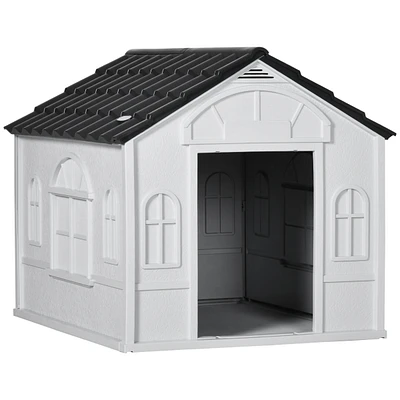 Dog House Outdoor & Indoor Wooden Dog Kennel for Winter with Raised Feet Weatherproof for Large Dogs(Gold red and black)44.5"26.4"27.8"(M)