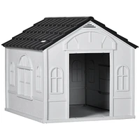 Dog House Outdoor & Indoor Wooden Dog Kennel for Winter with Raised Feet Weatherproof for Large Dogs(Gold red and black)44.5"26.4"27.8"(M)