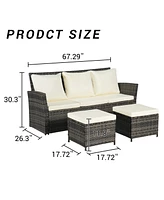 3-Piece Wicker Patio Set, Sofa, Ottomans