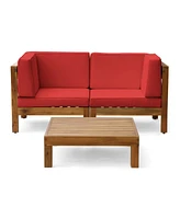 Acacia Wood Outdoor Loveseat Set with Coffee Table