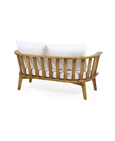 Acacia Patio Set, Table, Cushioned Seating, Teak Finish, White