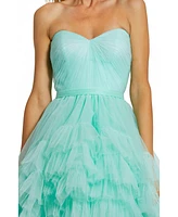 Mac Duggal Women's Strapless Ruched Sweetheart Ruffle High Low Gown