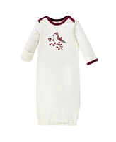 Touched by Nature Baby Girls Organic Cotton Gowns, Berry Branch 6-Piece, 0-6 Months