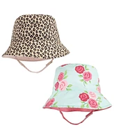 Hudson Baby Girls 4Pc Sun Protection Hat, Blush Rose Leopard Mint Floral Leopard, 12-24 Months
