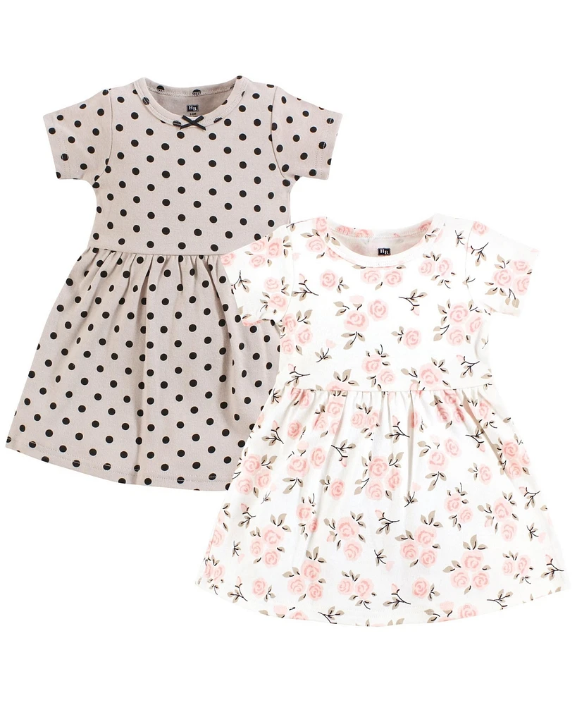 Hudson Baby Girls Cotton Dresses, Neutral Pink Floral, 3-6 Months