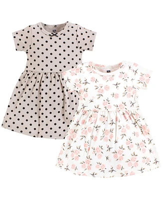 Hudson Baby Girls Cotton Dresses, Neutral Pink Floral, 3-6 Months