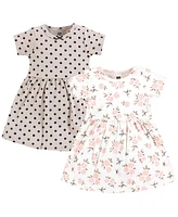 Hudson Baby Girls Cotton Dresses, Neutral Pink Floral, 3-6 Months