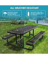 6 ft, Rectangular Outdoor Steel Picnic Table with umbrella pole in Black