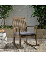 Cozy and Comfortable Acacia Wood Rocking Chair with Cushioned Seat for Outdoor Relaxation