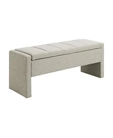 Upholstered End Bench with Storage, Vanity Stool, Light Grey Linen