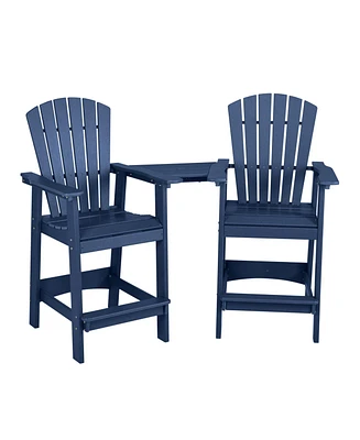 Aoodor Tall Adirondack Chairs Set of 2, Hdpe Patio Bar Stool with Connecting Tray,All-Weather Balcony Chair