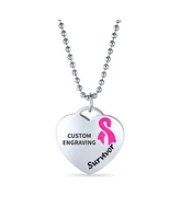 Bling Jewelry Heart Pink Ribbon Breast Cancer Survivor Pendant Necklace Silver Stainless Steel