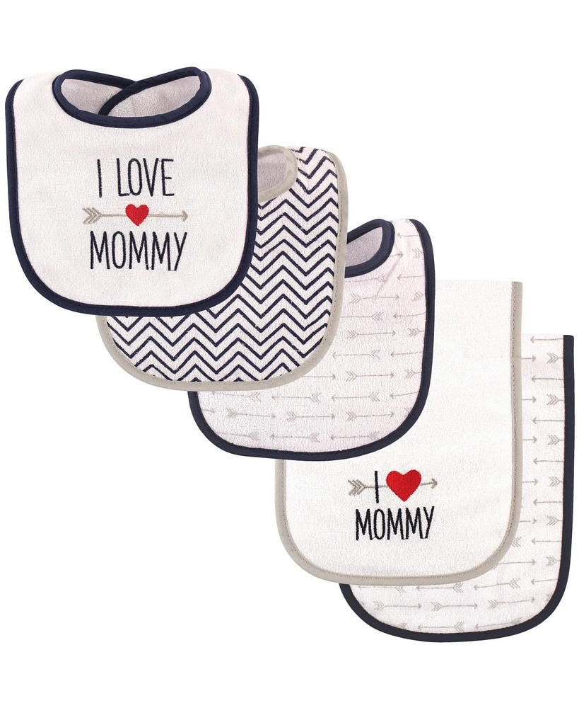 Luvable Friends Baby Boy Bib and Burp Cloth Set 5pk, Mommy, One