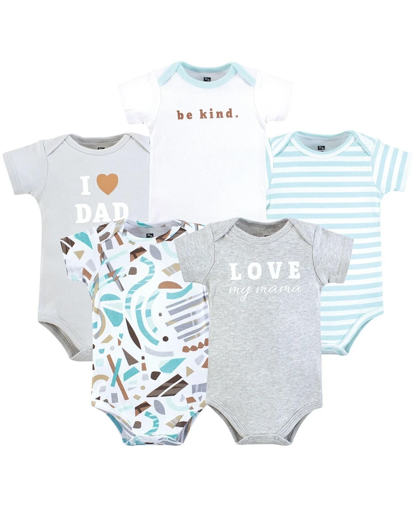 Hudson Baby Boys Cotton Bodysuits, Neutral Abstract, 9-12 Months