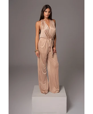 Jluxlabel Women's Slinky Halter Belted Jumpsuit