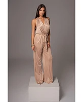 Jluxlabel Women's Slinky Halter Belted Jumpsuit