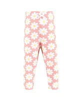 Hudson Baby Girls Cotton Pants and Leggings, White Coral Daisy