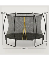 Soozier 10ft Outdoor Trampoline with Net Enclosure, Curved Poles