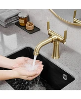 Double Handle Industrial Style Bathroom Faucet Lavatory Mixer Tap Commercial Vanity Brushed Gold