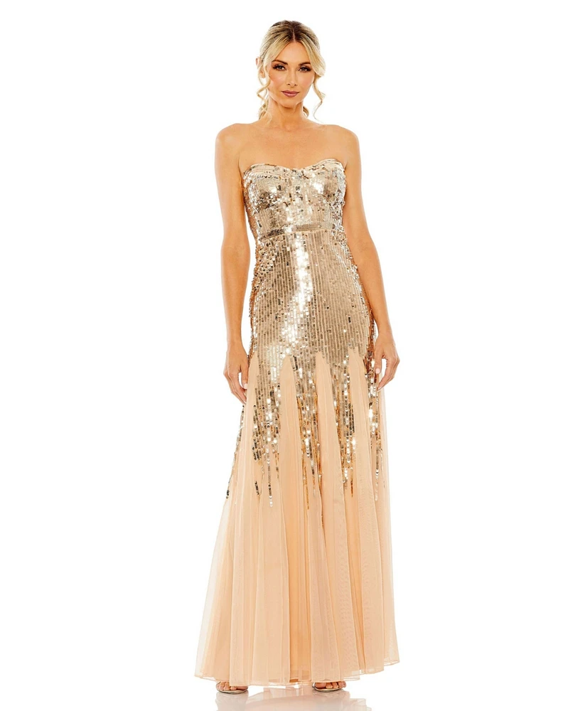 Mac Duggal Women's Sleeveless Sequin Mesh Gown