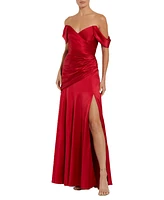 Mac Duggal Women's Hard Satin Off The Shoulder Crossover Gown