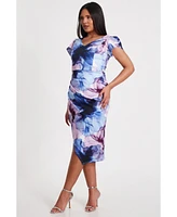 Quiz Women's Scuba Floral Frint Cap Sleeve Midi Bodycon Dress