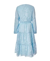 Quiz Women's Jacquard Midi Dress with Balloon Sleeve