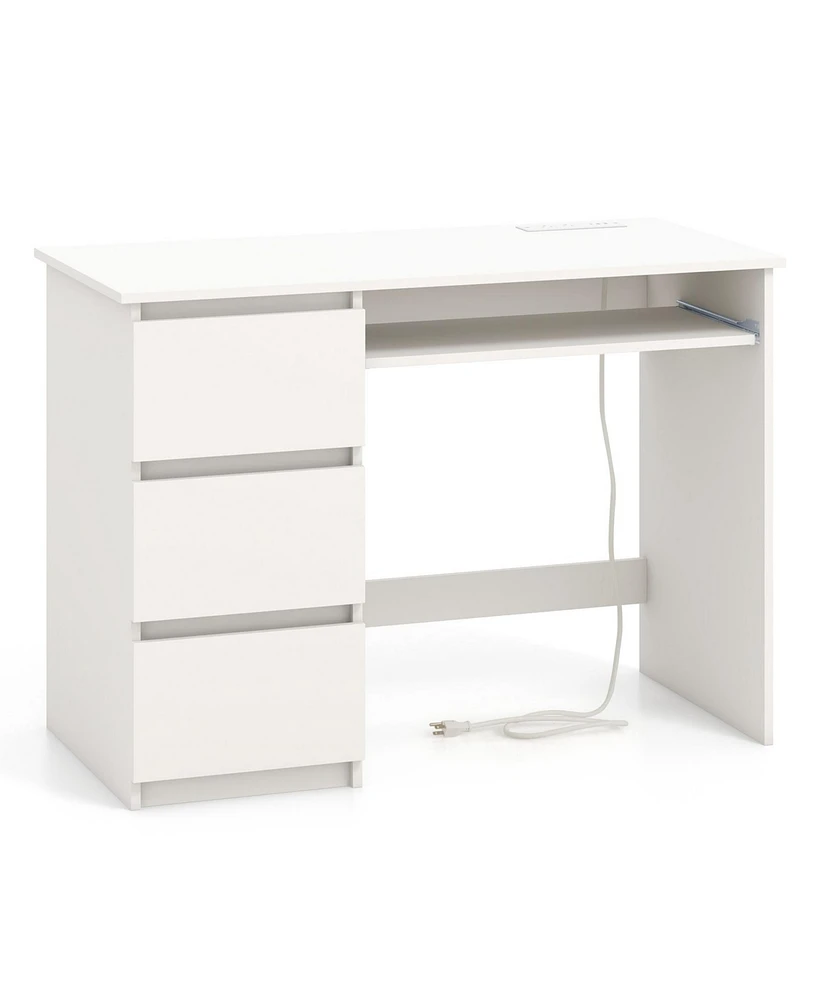 Computer Desk with Power Outlet Keyboard Tray and 3 Large Drawers