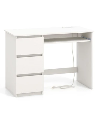 Computer Desk with Power Outlet Keyboard Tray and 3 Large Drawers