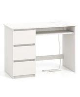 Computer Desk with Power Outlet Keyboard Tray and 3 Large Drawers