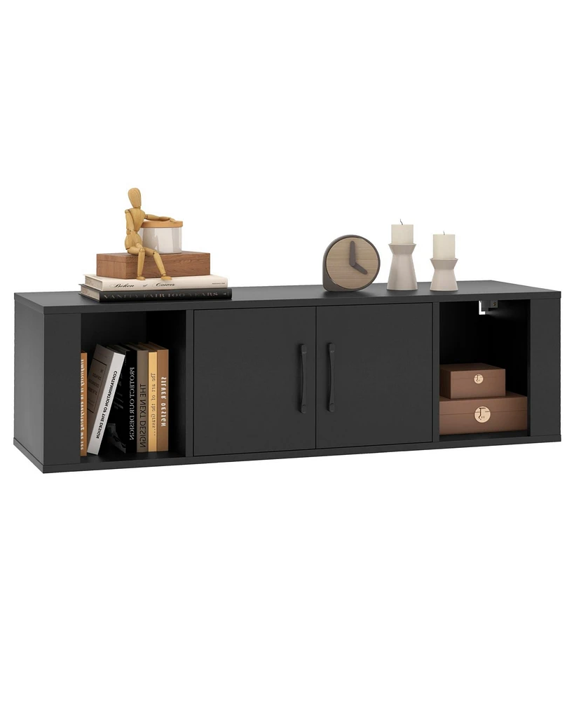 Wall Mounted Floating 2 Door Desk Hutch Storage Shelves
