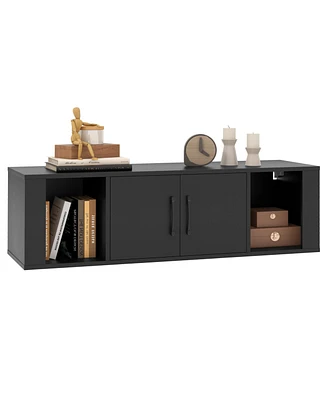 Wall Mounted Floating 2 Door Desk Hutch Storage Shelves