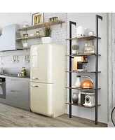 5-Tier Wood Look Ladder Shelf with Metal Frame for Home